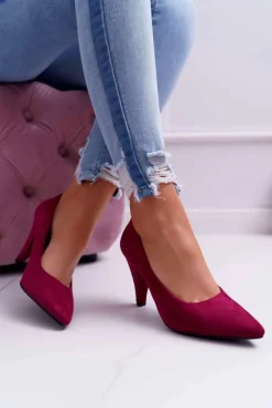 Buty Sergio Leone Czółenka Zamszowe|Czółenka Na Słupku*Czółenka Damskie Sergio Leone PB139 Fuksja Felice