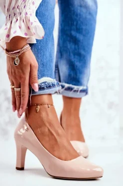 Buty Sergio Leone Czółenka Na Słupku|Czółenka Klasyczne*Czółenka damskie Sergio Leone Lakierowane Na Słupku Nude Orsola Beżowy