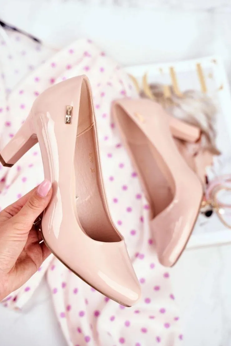 Buty Sergio Leone Czółenka Na Słupku|Czółenka Klasyczne*Czółenka damskie Sergio Leone Lakierowane Na Słupku Nude Orsola Beżowy