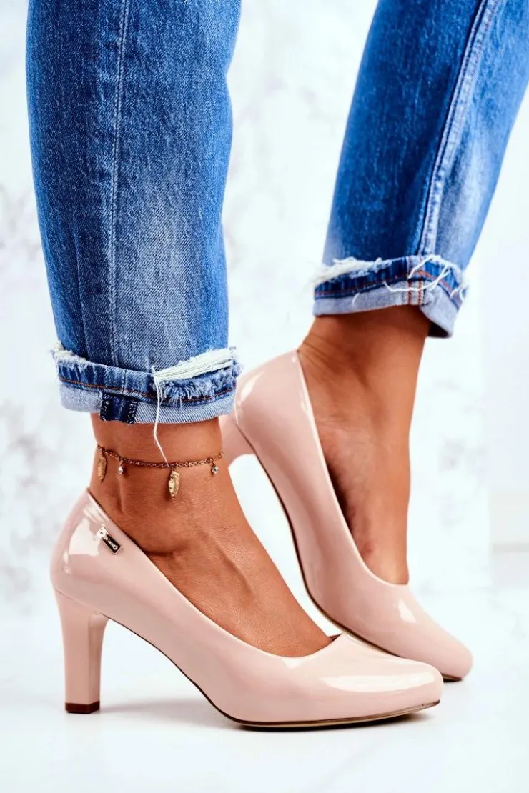 Buty Sergio Leone Czółenka Na Słupku|Czółenka Klasyczne*Czółenka damskie Sergio Leone Lakierowane Na Słupku Nude Orsola Beżowy