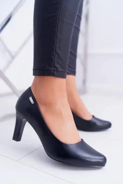 Buty Sergio Leone Czółenka Na Słupku|Czółenka Klasyczne*Czółenka damskie Sergio Leone Czarne Matowe Orsola