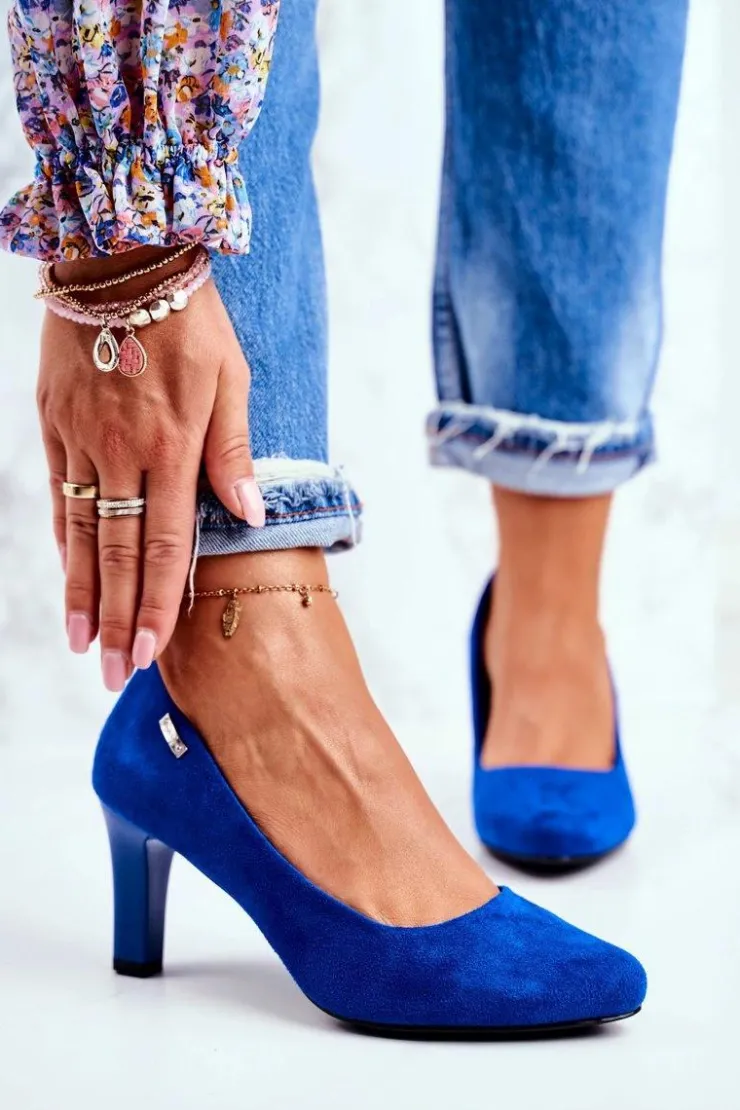 Damskie Buty Sergio Leone Czółenka damskie Sergio Leone Zamszowe Indygo Orsola