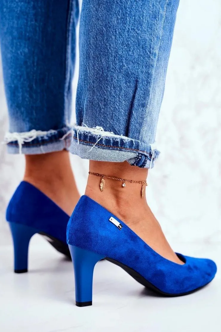 Damskie Buty Sergio Leone Czółenka damskie Sergio Leone Zamszowe Indygo Orsola