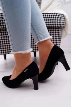 Online Buty Sergio Leone Czółenka damskie Sergio Leone Czarne Zamszowe Orsola