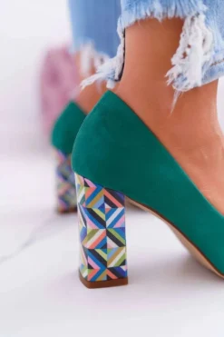 Buty Sergio Leone Czółenka Zamszowe|Czółenka Na Słupku*Czółenka Damskie Sergio Leone Odkryte Palce PB133 Zielone Fani