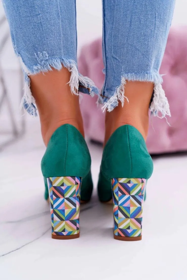 Buty Sergio Leone Czółenka Zamszowe|Czółenka Na Słupku*Czółenka Damskie Sergio Leone Odkryte Palce PB133 Zielone Fani