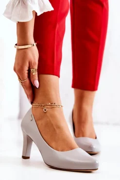 Buty Sergio Leone Czółenka Na Słupku|Czółenka Klasyczne*Czółenka Damskie Sergio Leone Szare Matowe Orsola