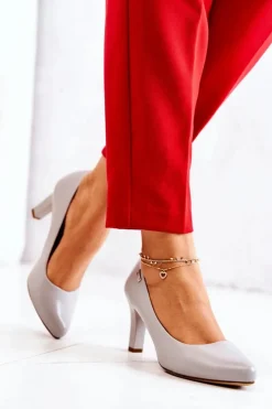 Buty Sergio Leone Czółenka Na Słupku|Czółenka Klasyczne*Czółenka Damskie Sergio Leone Szare Matowe Orsola