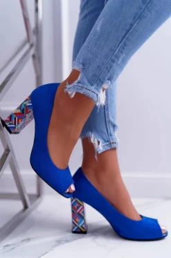 Buty Sergio Leone Czółenka Zamszowe|Czółenka Na Słupku*Czółenka Damskie Sergio Leone Odkryte Palce PB133 Niebieskie Fani