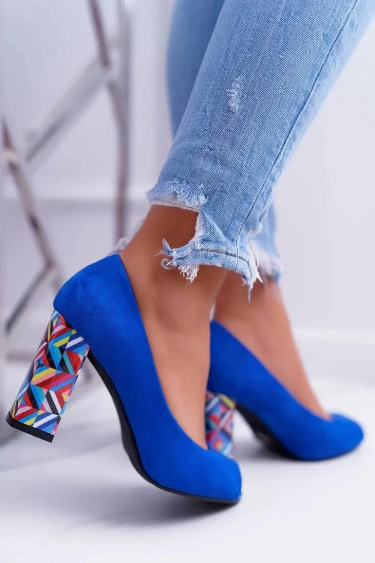 Buty Sergio Leone Czółenka Zamszowe|Czółenka Na Słupku*Czółenka Damskie Sergio Leone Odkryte Palce PB133 Niebieskie Fani