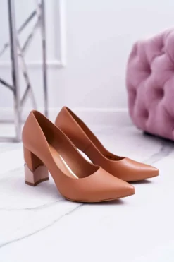 Outlet Laura Messi Czółenka Damskie Skórzane 1979 Camel