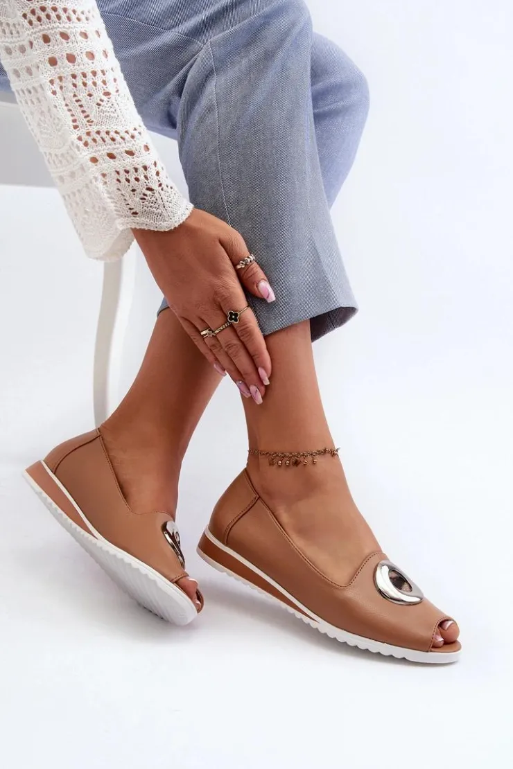 Boto Czółenka Na Platformie|Czółenka Klasyczne*Czółenka Damskie Z Ozdobą Eko Skórzane Ciemnobeżowe Biolita Beżowy