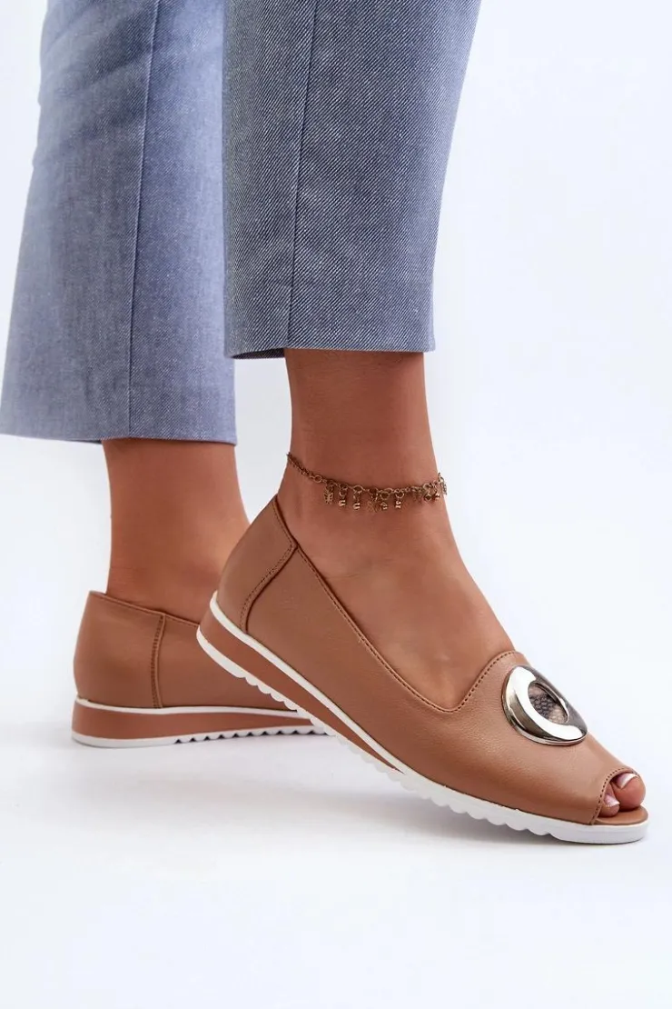 Boto Czółenka Na Platformie|Czółenka Klasyczne*Czółenka Damskie Z Ozdobą Eko Skórzane Ciemnobeżowe Biolita Beżowy