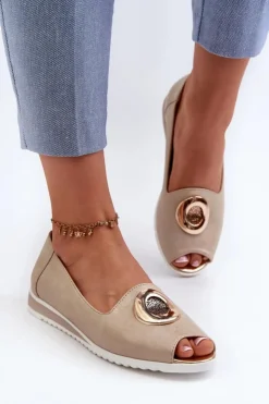 Outlet Boto Czółenka Damskie Z Ozdobą Eko Skórzane Złote Biolita Złoty