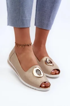 Outlet Boto Czółenka Damskie Z Ozdobą Eko Skórzane Złote Biolita Złoty