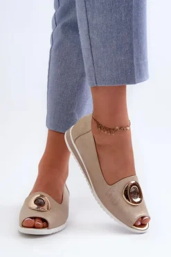 Outlet Boto Czółenka Damskie Z Ozdobą Eko Skórzane Złote Biolita Złoty