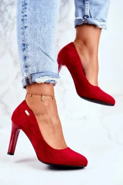 Damskie Buty Sergio Leone Czółenka damskie Zamszowe Czerwone Na Słupku Sergio Leone Campbell