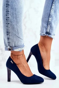 Discount Buty Sergio Leone Czółenka Damskie Zamszowe Na Słupku Sergio Leone Granatowe Campbell