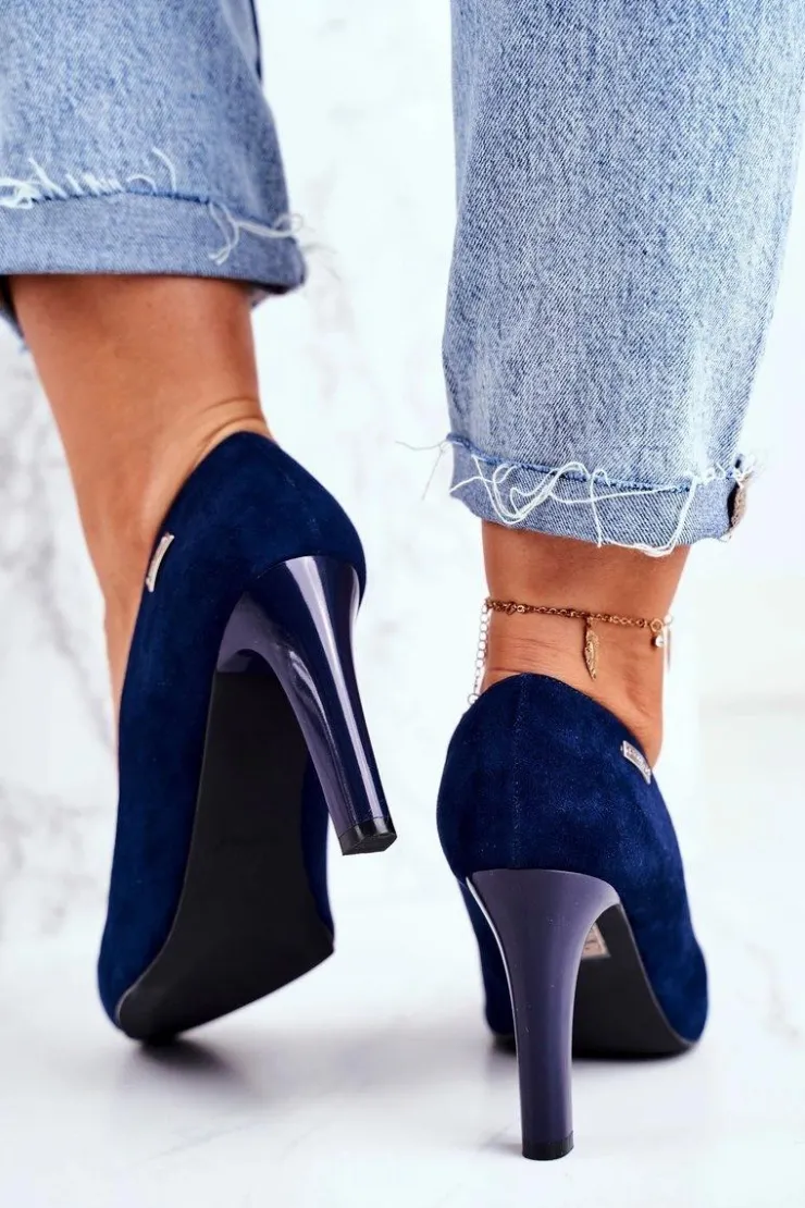 Discount Buty Sergio Leone Czółenka Damskie Zamszowe Na Słupku Sergio Leone Granatowe Campbell