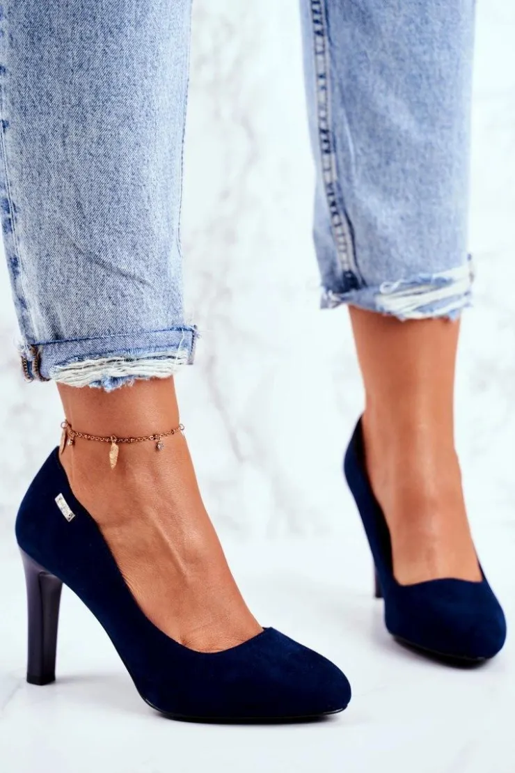 Discount Buty Sergio Leone Czółenka Damskie Zamszowe Na Słupku Sergio Leone Granatowe Campbell