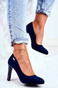 Discount Buty Sergio Leone Czółenka Damskie Zamszowe Na Słupku Sergio Leone Granatowe Campbell