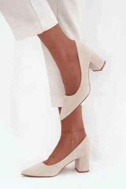 Damskie Boto Czółenka Damskie Ze Szpiczastymi Noskami Na Słupku Beżowe Pavira