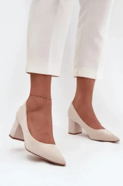 Damskie Boto Czółenka Damskie Ze Szpiczastymi Noskami Na Słupku Beżowe Pavira