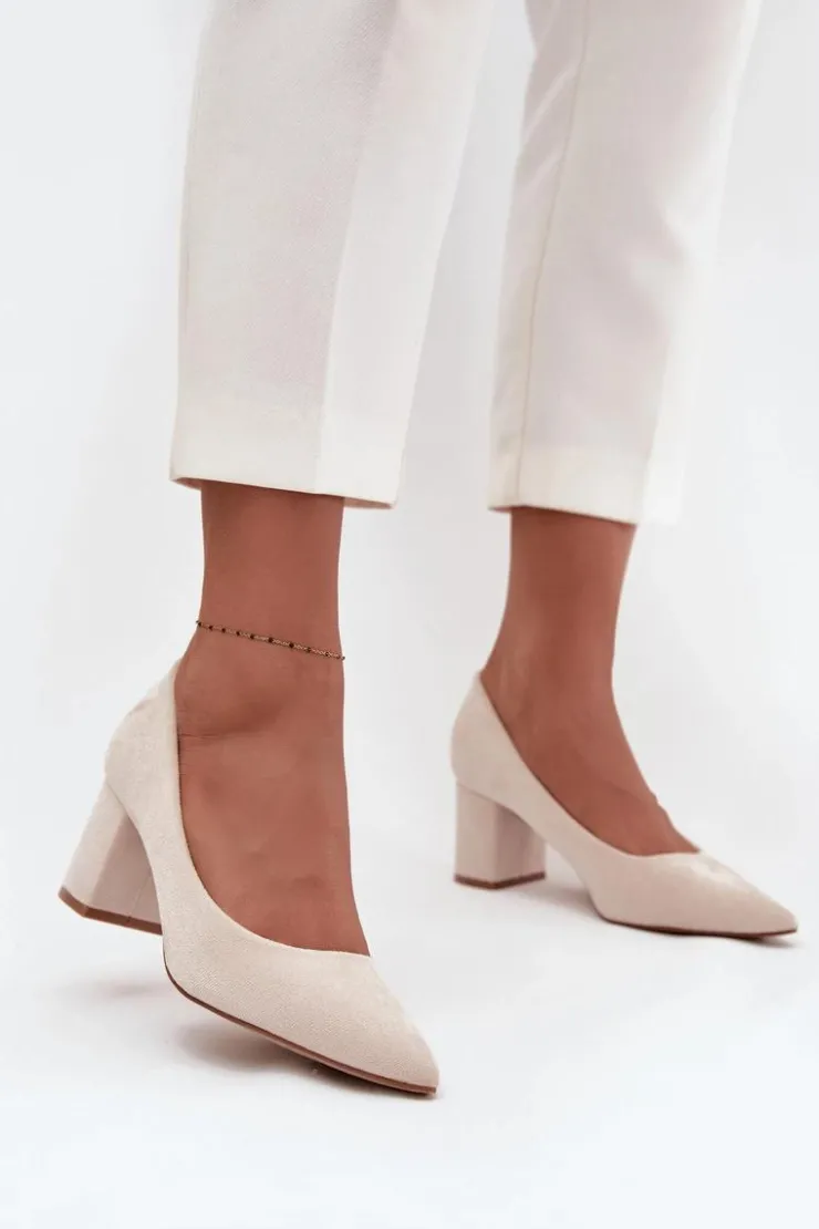 Damskie Boto Czółenka Damskie Ze Szpiczastymi Noskami Na Słupku Beżowe Pavira