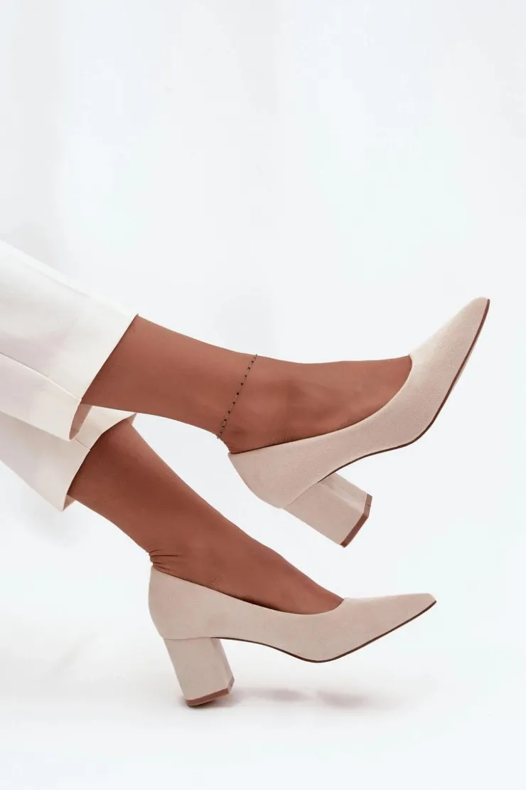 Damskie Boto Czółenka Damskie Ze Szpiczastymi Noskami Na Słupku Beżowe Pavira