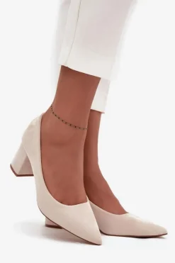 Damskie Boto Czółenka Damskie Ze Szpiczastymi Noskami Na Słupku Beżowe Pavira