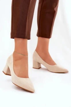 New Boto Czółenka Damskie Ze Szpiczastymi Noskami Na Słupku Beżowe Merinette