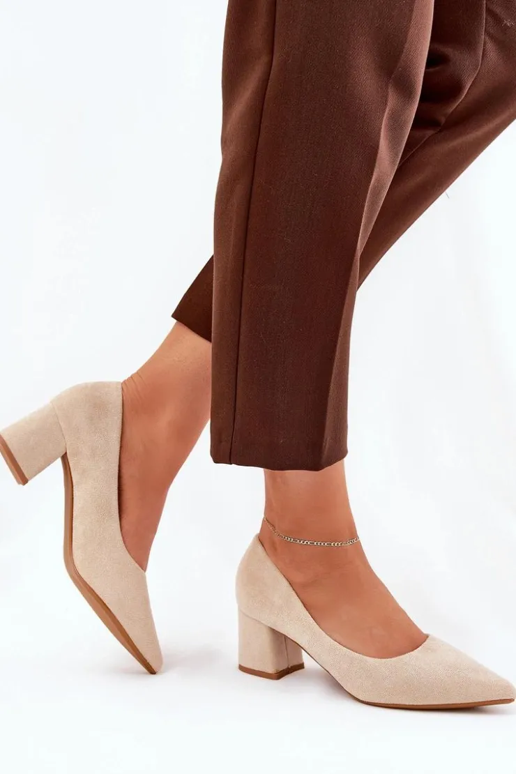 New Boto Czółenka Damskie Ze Szpiczastymi Noskami Na Słupku Beżowe Merinette