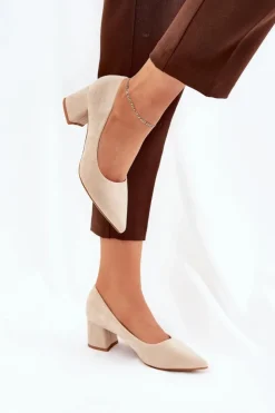 New Boto Czółenka Damskie Ze Szpiczastymi Noskami Na Słupku Beżowe Merinette