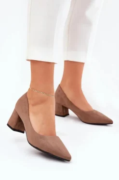 Damskie Boto Czółenka Damskie Ze Szpiczastymi Noskami Na Słupku Khaki Merinette