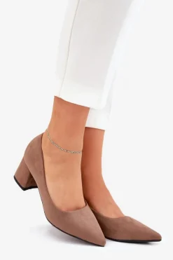 Damskie Boto Czółenka Damskie Ze Szpiczastymi Noskami Na Słupku Khaki Merinette