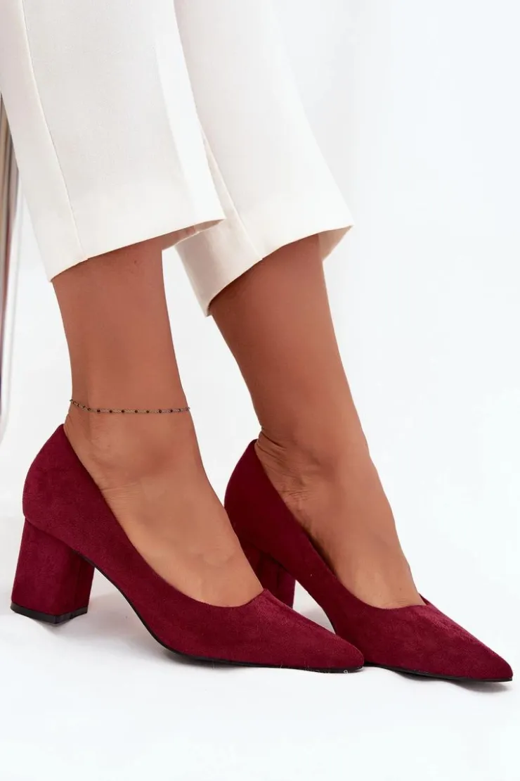 Boto Czółenka Zamszowe|Czółenka Na Słupku*Czółenka Damskie Ze Szpiczastymi Noskami Na Słupku Bordowe Pavira Czerwony