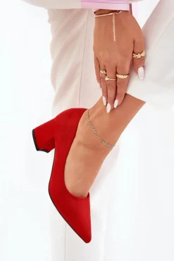 Damskie Boto Czółenka Damskie Ze Szpiczastymi Noskami Na Słupku Czerwone Merinette