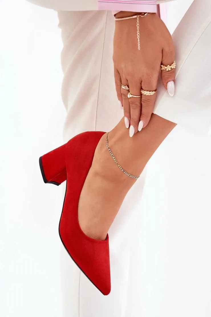 Damskie Boto Czółenka Damskie Ze Szpiczastymi Noskami Na Słupku Czerwone Merinette