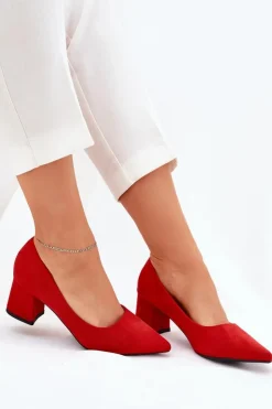 Damskie Boto Czółenka Damskie Ze Szpiczastymi Noskami Na Słupku Czerwone Merinette