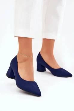 Discount Boto Czółenka Damskie Ze Szpiczastymi Noskami Na Słupku Granatowe Merinette