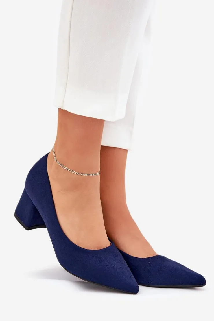 Discount Boto Czółenka Damskie Ze Szpiczastymi Noskami Na Słupku Granatowe Merinette