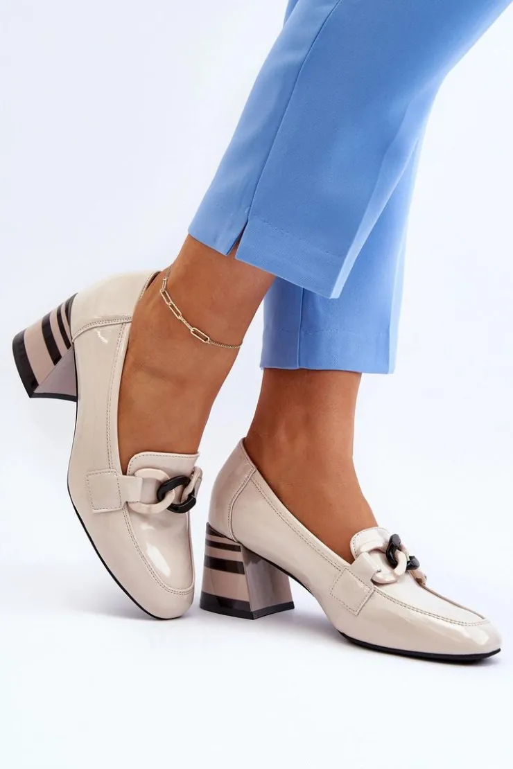 Online Buty damskie Vinceza Czółenka Lakierowane Z Łańcuchem Beżowe Paliotte