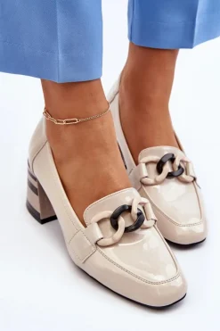 Online Buty damskie Vinceza Czółenka Lakierowane Z Łańcuchem Beżowe Paliotte