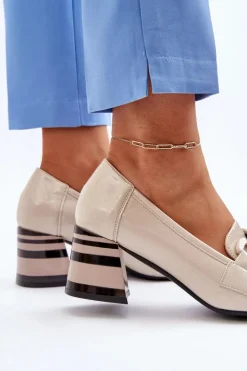 Online Buty damskie Vinceza Czółenka Lakierowane Z Łańcuchem Beżowe Paliotte