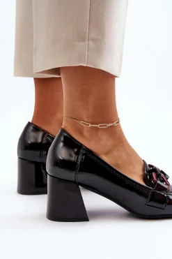 Buty damskie Vinceza Czółenka Na Słupku|Czółenka Klasyczne*Czółenka Lakierowane Z Łańcuchem Czarne Paliotte