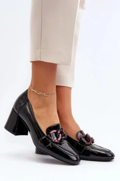 Buty damskie Vinceza Czółenka Na Słupku|Czółenka Klasyczne*Czółenka Lakierowane Z Łańcuchem Czarne Paliotte