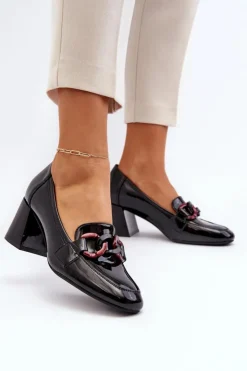 Buty damskie Vinceza Czółenka Na Słupku|Czółenka Klasyczne*Czółenka Lakierowane Z Łańcuchem Czarne Paliotte