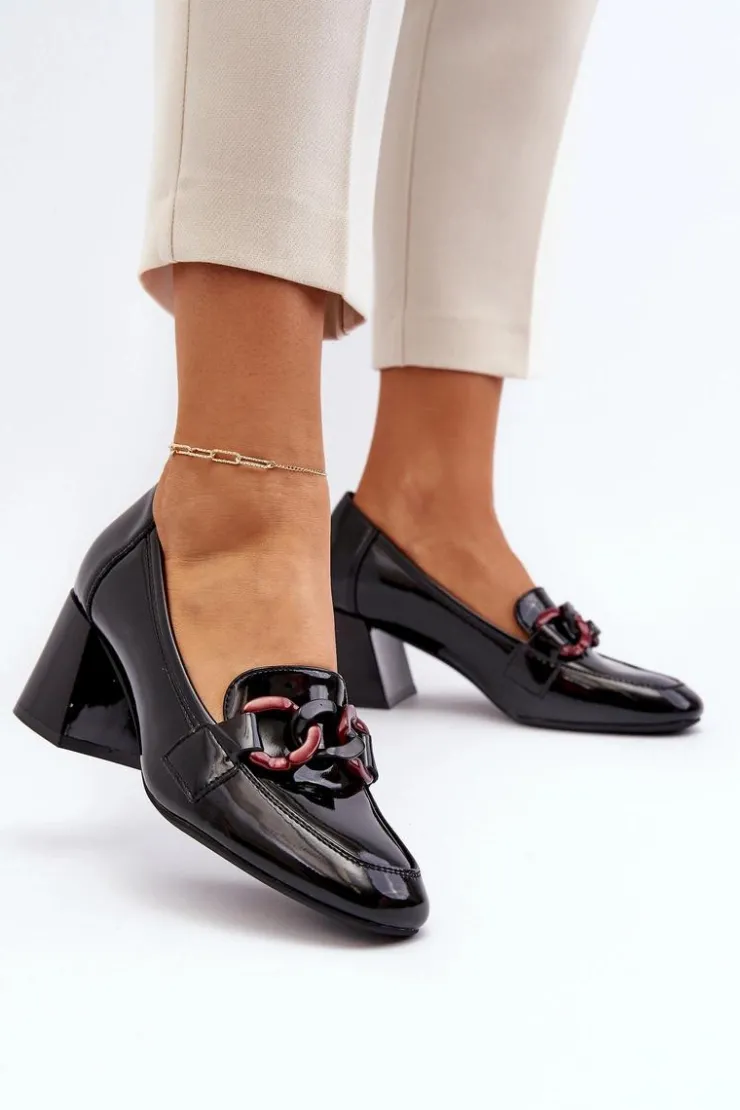 Buty damskie Vinceza Czółenka Na Słupku|Czółenka Klasyczne*Czółenka Lakierowane Z Łańcuchem Czarne Paliotte