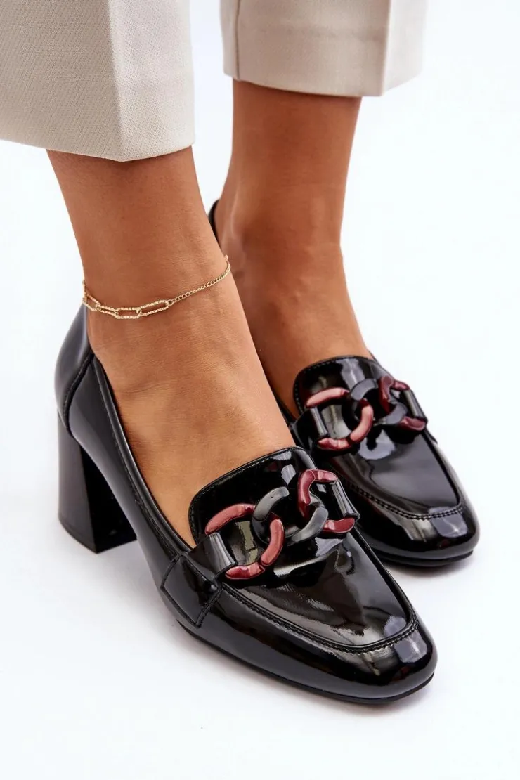 Buty damskie Vinceza Czółenka Na Słupku|Czółenka Klasyczne*Czółenka Lakierowane Z Łańcuchem Czarne Paliotte