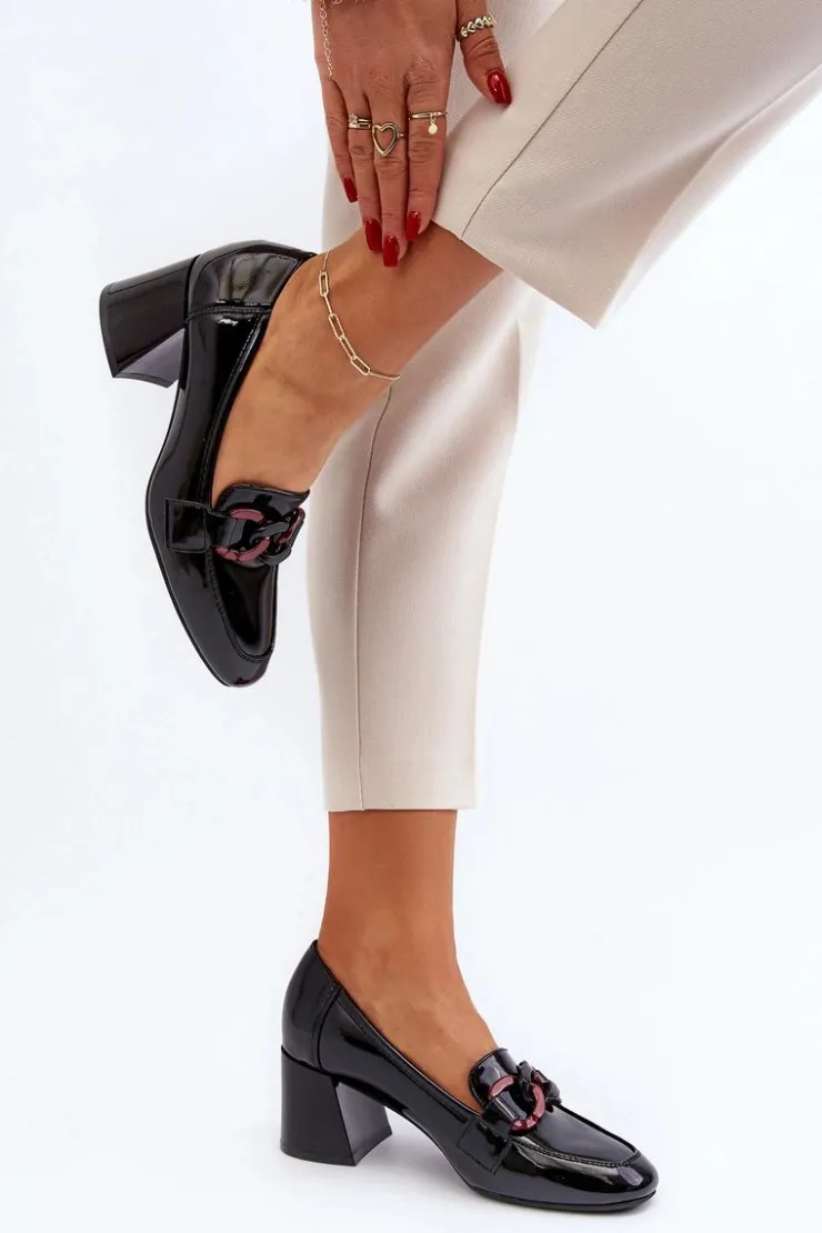 Buty damskie Vinceza Czółenka Na Słupku|Czółenka Klasyczne*Czółenka Lakierowane Z Łańcuchem Czarne Paliotte